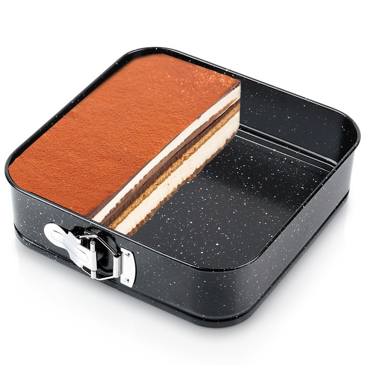 Tava de copt, Artemis, forma granitata, 24x24x6,8cm, neagra, cu margini rasucite