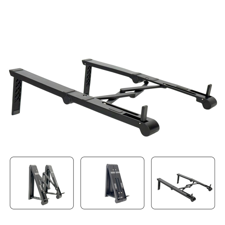 Suport 3 in 1 reglabil, Suport tableta i-Pad, telefon si support pentru laptop, material ALUMIN-PREMIUM, pliabil, antiderapant, compatibil 4 - 15.6 inch Approx, negru, HAPPY JOKER®