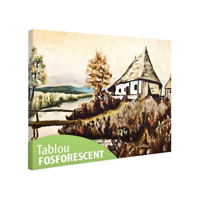 Tablou fosforescent Casa de pe malul raului, 120x80 cm