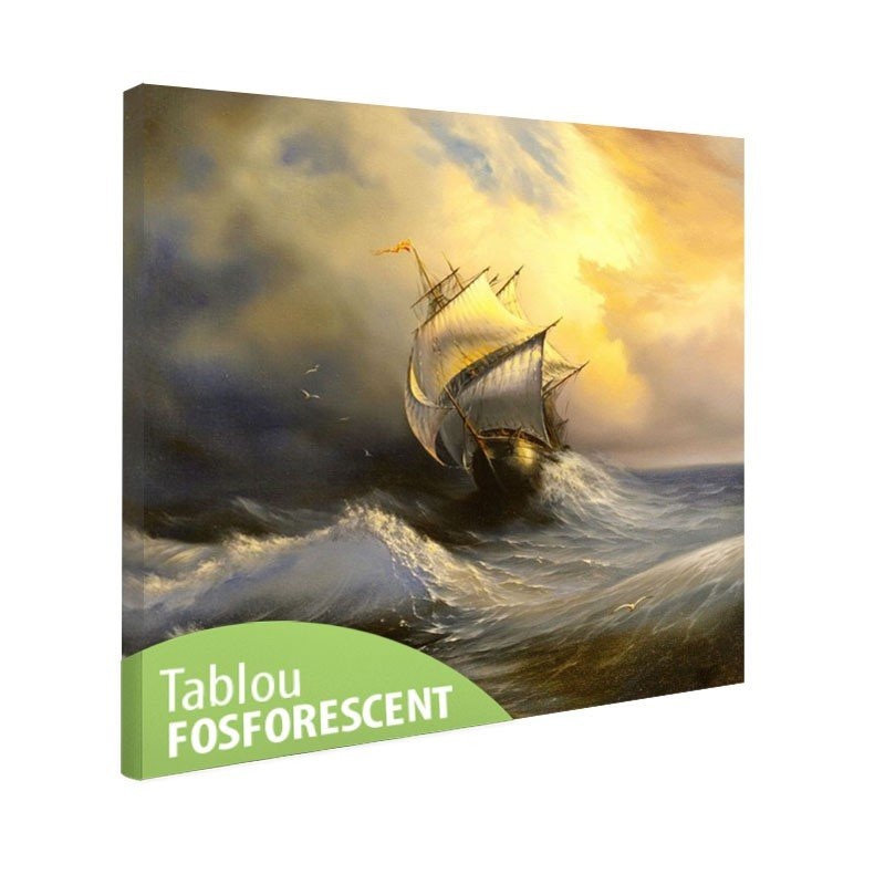Tablou fosforescent Corabie pe furtuna, 30x30 cm