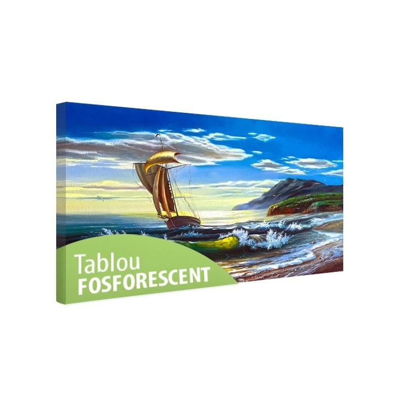 Tablou fosforescent Barca cu panze in mare, 80x40 cm