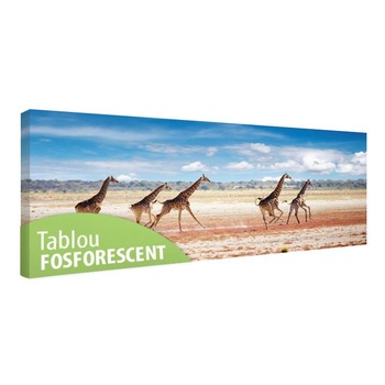 Tablou fosforescent Girafe alergand, 120x40 cm Tablou fosforescent Girafe alergand, 120x40 cm