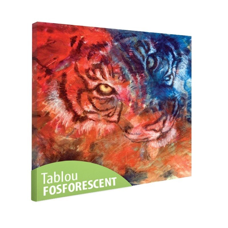Tablou fosforescent Tigru albastru si rosu, 80x80 cm