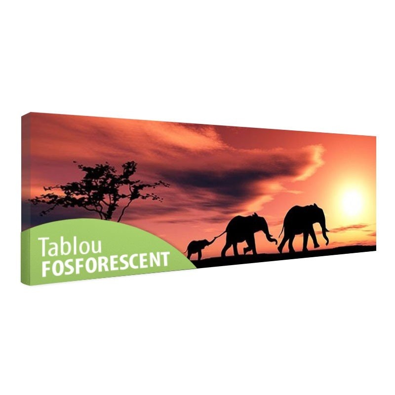 Tablou fosforescent Familie de elefanti, 180x52 cm