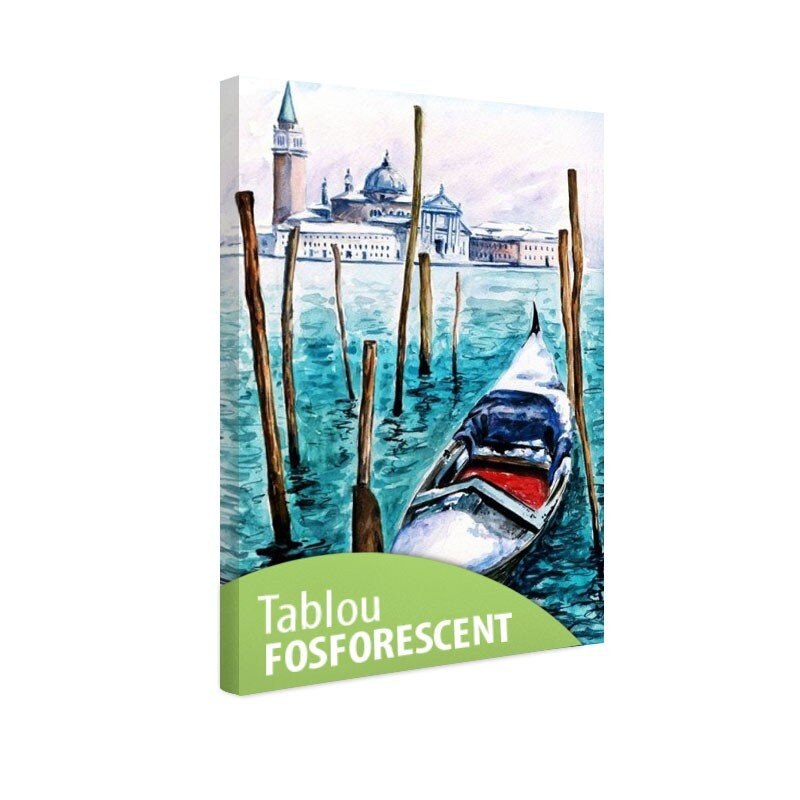 Tablou fosforescent Gondola iarna, 120x80 cm