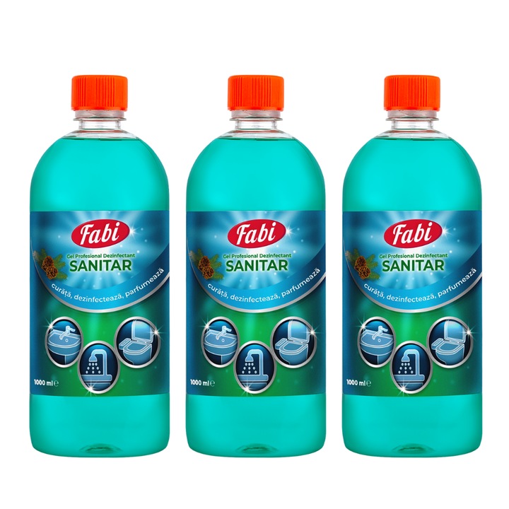 Pachet 3 x Detergent dezinfectant obiecte sanitare, Fabi, 1 L, nu contine clor, avizat ca biocid
