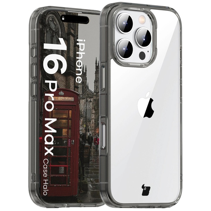 Калъф, Bizon Case Halo за iPhone 16 Pro Max, Димни Черни