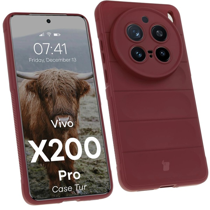 Калъф Bizon, Case Tur, За Vivo X200 Pro, Тъмночервен