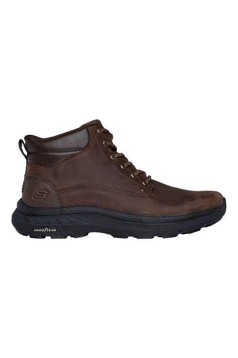 Skechers, Ghete slip-ins cu garnituri din piele Pollard - Waylon, Maro inchis/Maro cognac