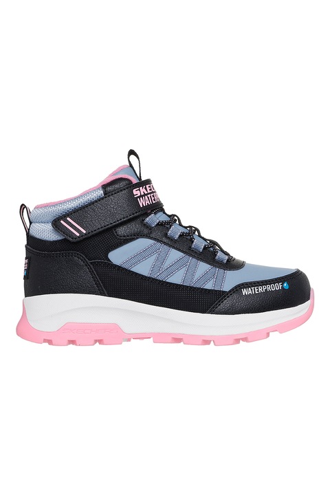 Skechers, Ghete impermeabile cu velcro, Albastru pastel/Negru/Roz pal