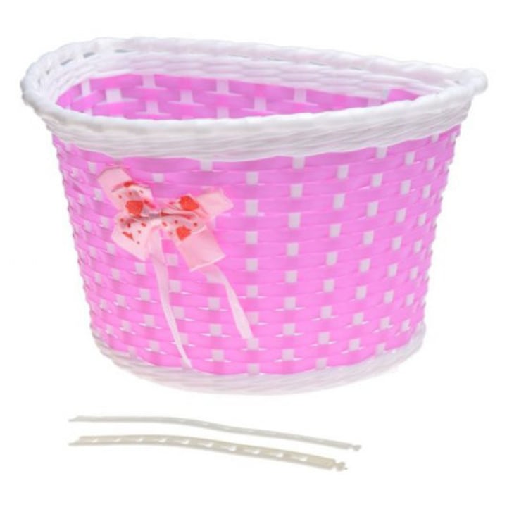 Cos fata biciclete copii, culoare roz, impletit