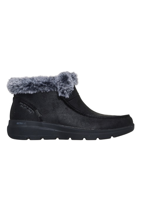 Skechers, Ghete slip-ins cu blana sintetica Glacial Ultra Cozy Getaway, Negru