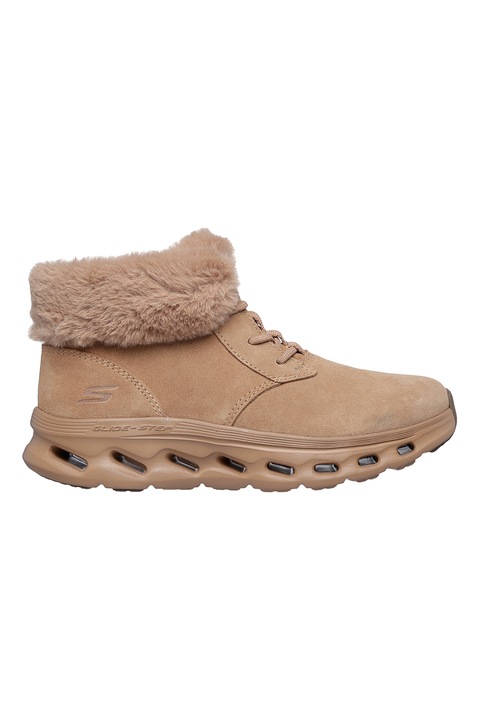 Skechers, Ghete din piele intoarsa cu garnitura din blana sintetica Go Walk Glide 2.0, Caramel