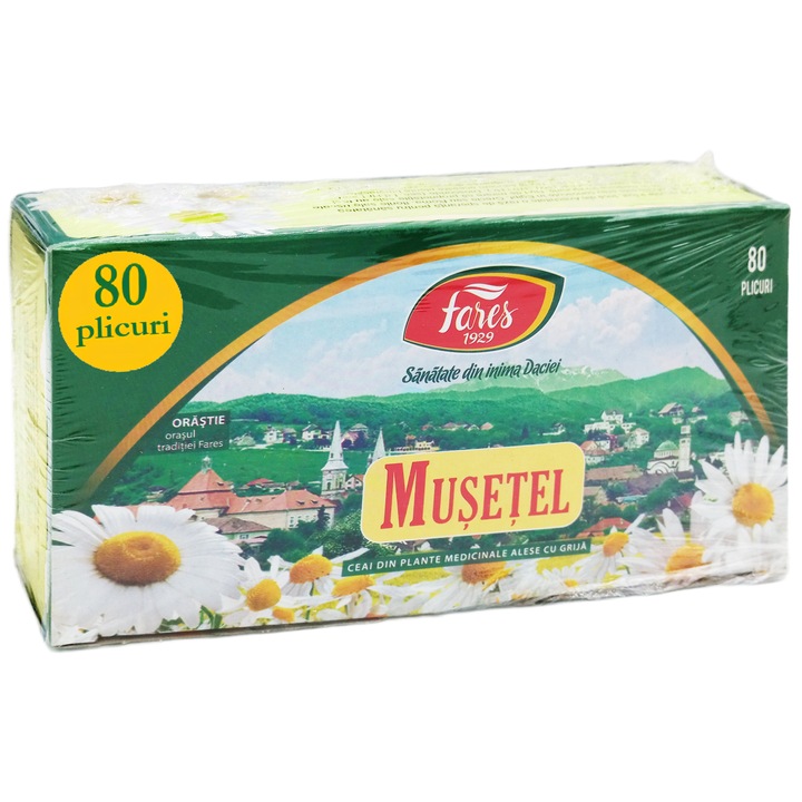 Ceai de Musetel, 100% natural, fara aditivi, pesticide sau arome, 80 plicuri, Laboratoarele Fares Orastie