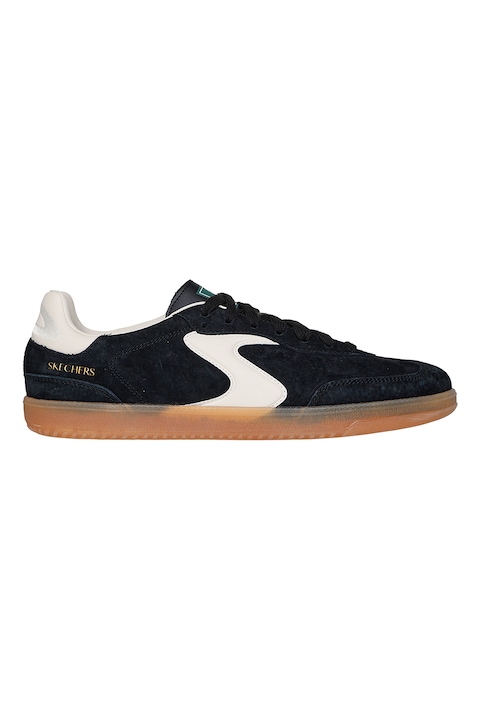 Skechers, Pantofi sport low-cut Hotshot Azir de piele intoarsa, Negru, Crem, 45