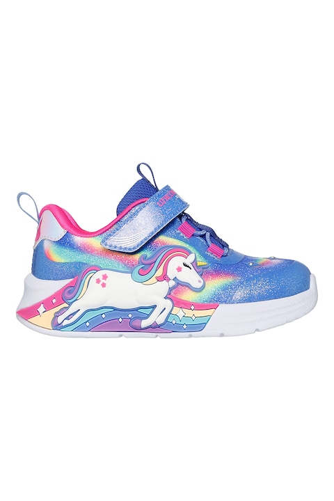 Skechers, Pantofi sport Unicorn Chaser cu LED-uri, Roz deschis/Albastru deschis