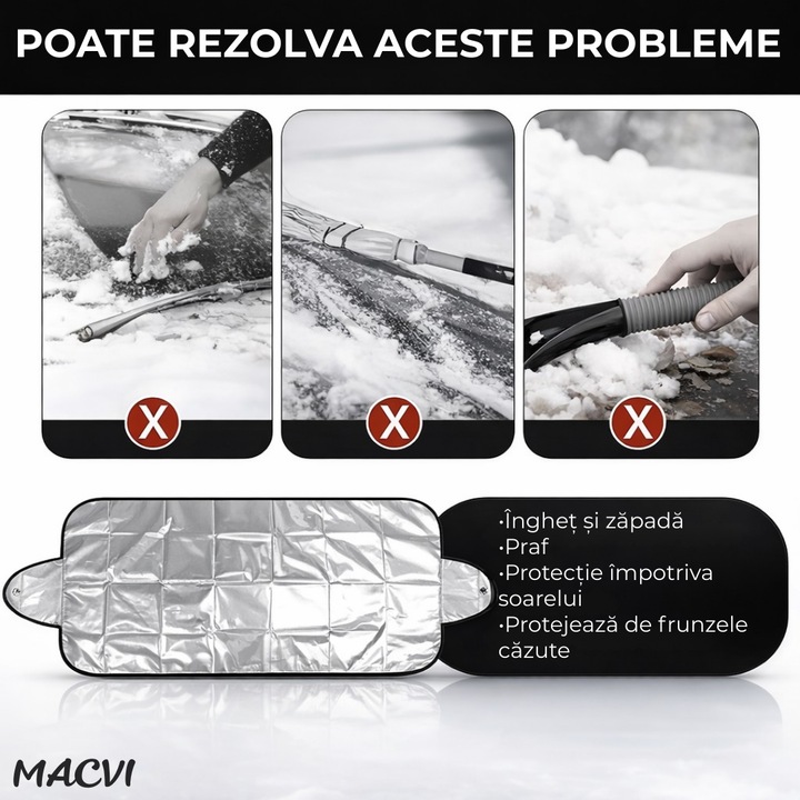 Parasolar Auto Macvi® pentru Parbriz, 70 x150 cm, Protectie UV, cu 2 fete