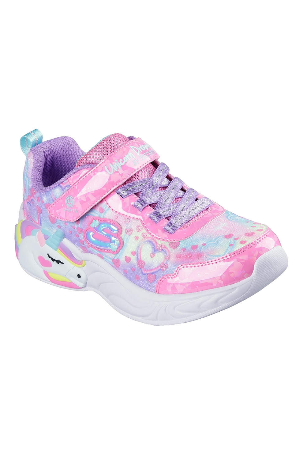 Skechers, Pantofi sport Unicorn cu buton de pornire/oprire, Roz