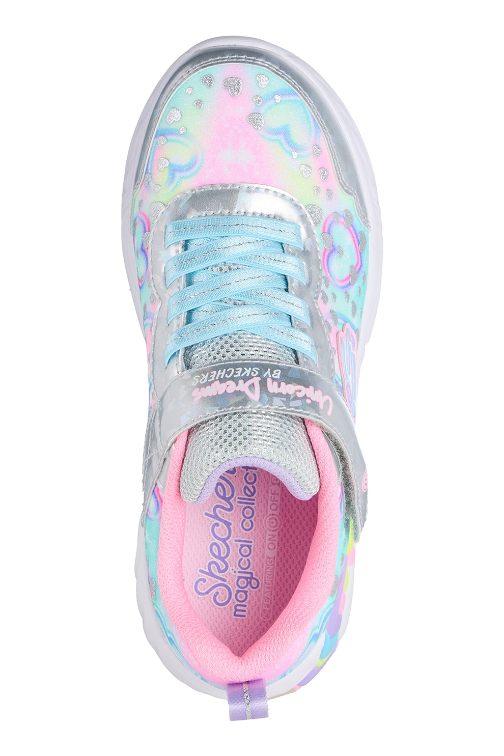 Skechers, Pantofi sport Unicorn cu buton de pornire/oprire, Roz
