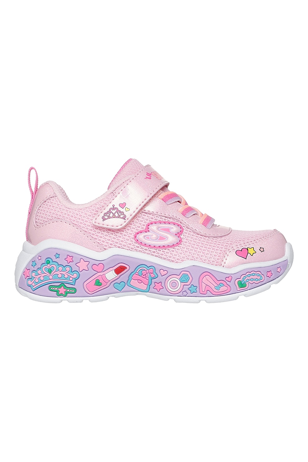 Skechers, Pantofi sport cu velcro Play Scene, Violet, Roz pastel, Alb optic, 25 EU