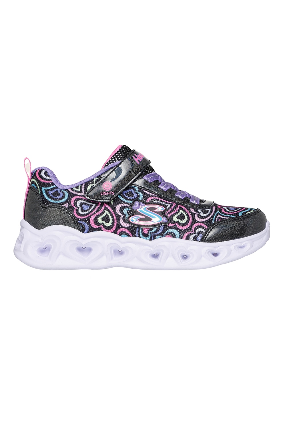 Skechers, Pantofi sport Heart Lights Boogie Love cu LED-uri, Negru, Lila, Alb optic, 32 EU