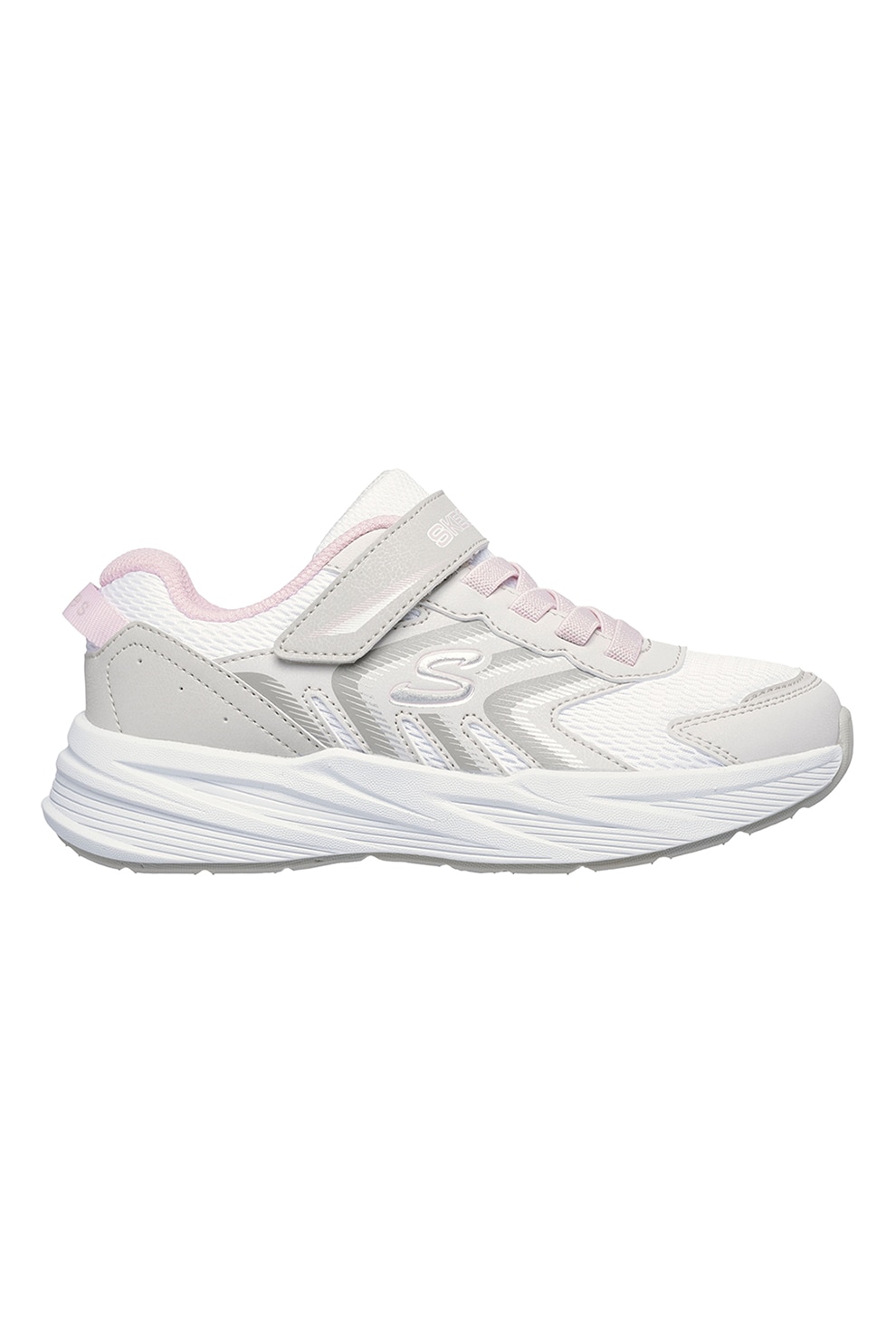 Skechers, Pantofi sport Microspec Tread cu velcro, Verde pal, Alb optic, 29 EU
