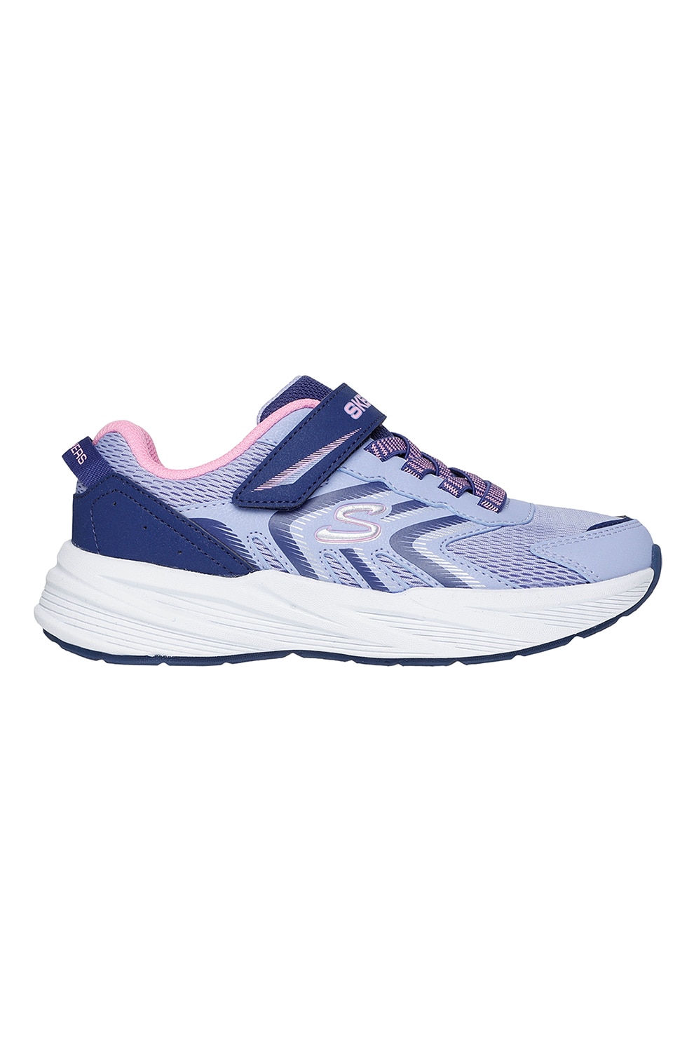 Skechers, Pantofi sport Microspec Tread cu velcro, Albastru inchis, Albastru lavanda, Alb optic, 30 EU