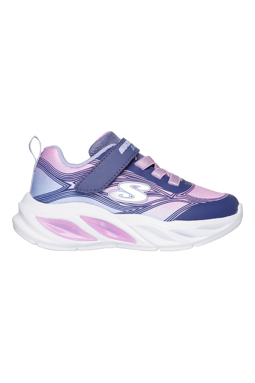 Skechers, Pantofi sport wedge Cosmic Glow, Albastru inchis, Roz pastel, Alb optic, 25 EU