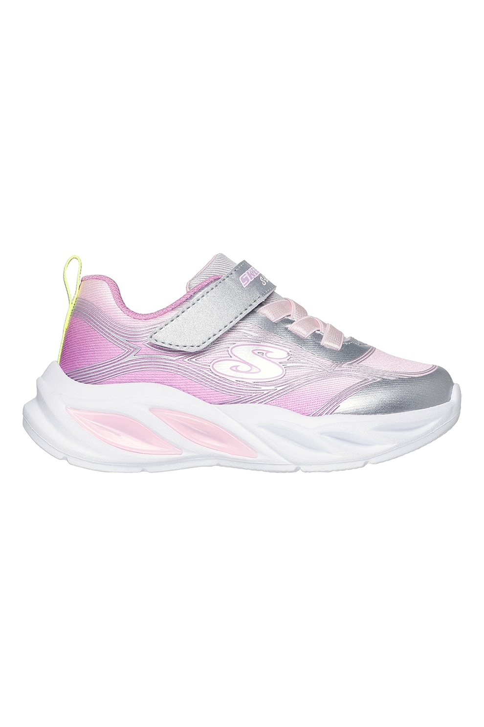 Skechers, Pantofi sport wedge Cosmic Glow, Roz pastel, Alb optic, Argintiu, 23 EU