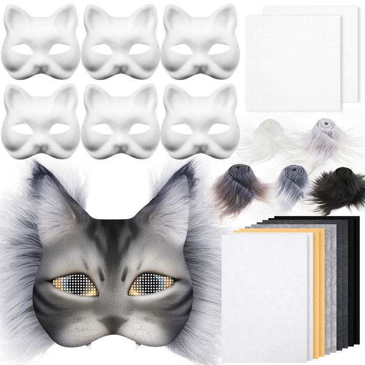 Kit diy masca pisica, OVERTANG, 6 Masti, Accesorii incluse, Multicolor