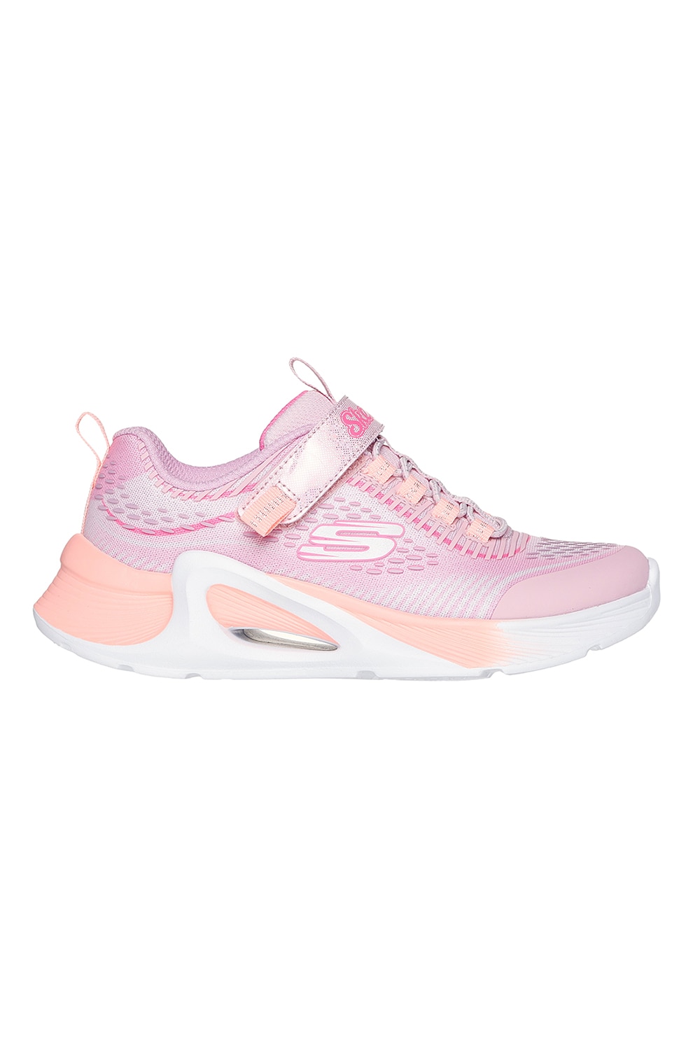 Skechers, Pantofi sport Tide Tech cu velcro si segmente din material sintetic, Roz pastel, Piersica, Alb optic, 29 EU