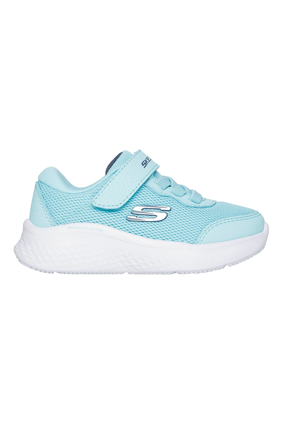 Skechers, Pantofi sport Skech-Lite Pro cu insertii de piele ecologica si velcro, Alb optic, Albastru glaciar, 23 EU