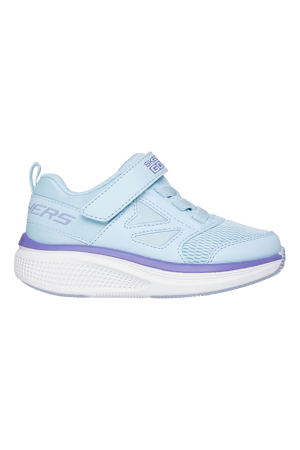 Skechers, Pantofi cu velcro si insertii de plasa, Violet, Alb optic, Albastru glaciar, 23 EU
