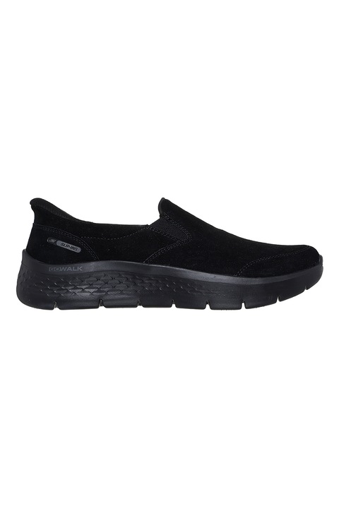 Skechers, Велурени спортни обувки Go Walk Flex- Rue тип Slip-Ins, Черен