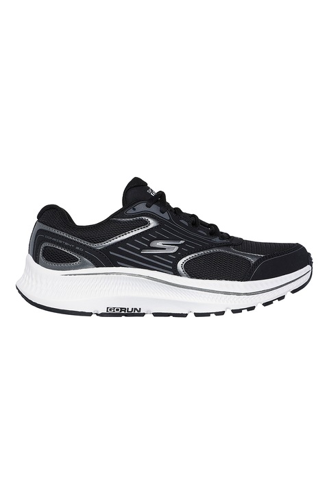 Skechers, Pantofi sport Go Run Consistent 2.0 - Advan din material textil cu garnituri de piele, Negru/Alb optic/Argintiu