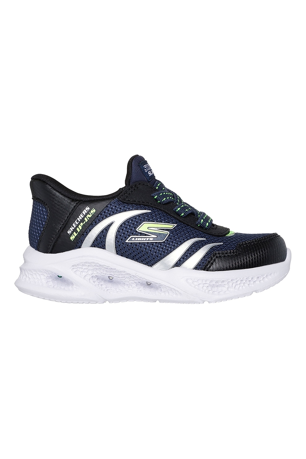 Fever White 55 Flex R + Astro Tour 10° Skechers, Pantofi sport Meteor slip-ins cu LED-uri, Alb optic