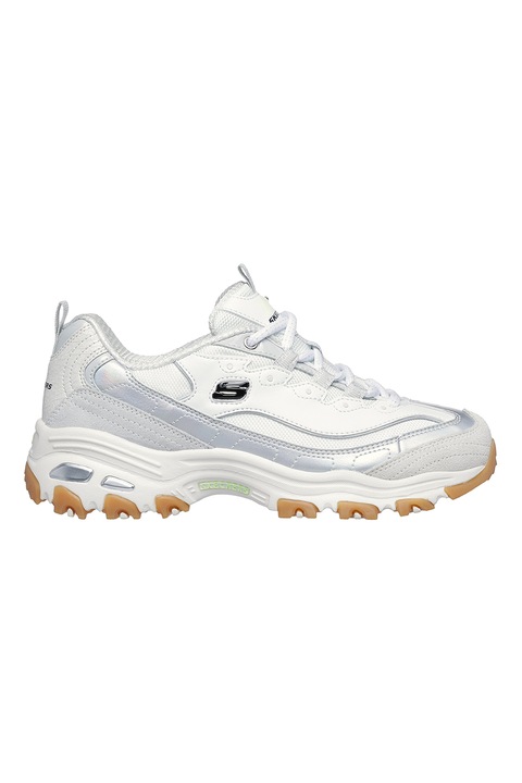 Skechers, Спортни обувки D'Lites Dazzling Shine с мрежести зони, Бял/Светло сив