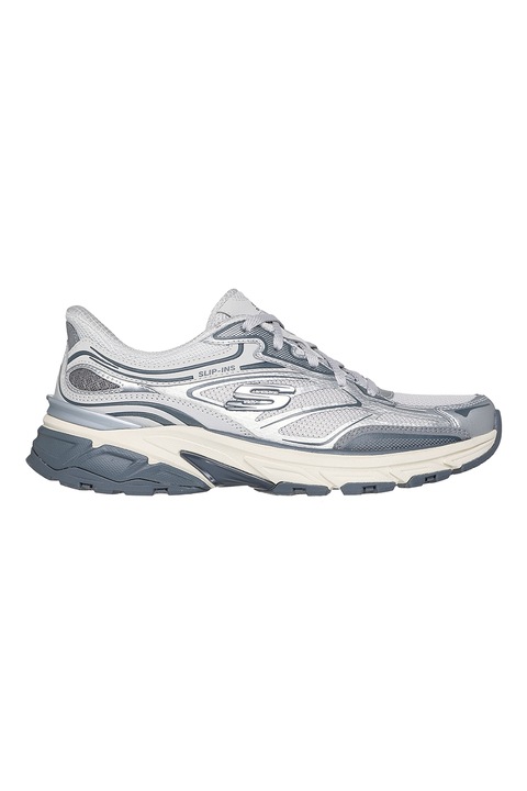 Skechers, Pantofi sport slip-ins din plasa cu garnituri din piele Stamina Sport, Gri deschis/Argintiu