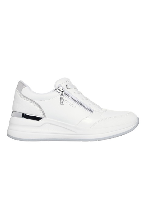 Skechers, Скосени тренировъчни обувки Billion 2 с цип, Бял/Сребрист