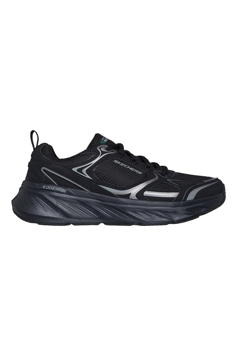 Skechers, Pantofi sport din plasa cu insertii din material sintetic Edgeride Exodis, Negru stins/Argintiu
