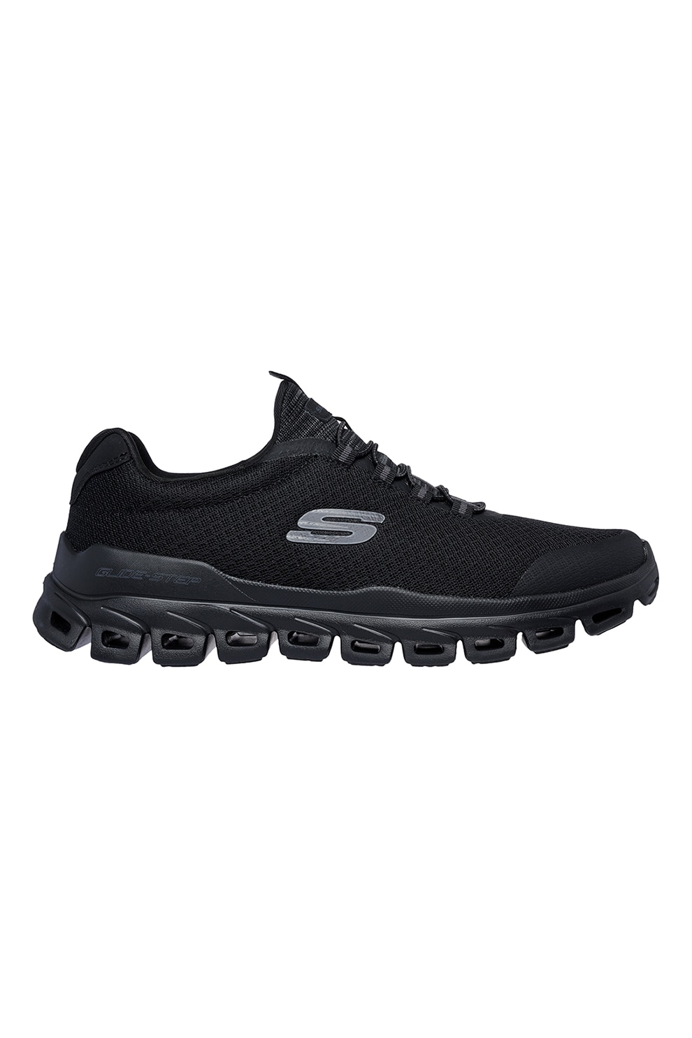 Skechers, Pantofi sport din plasa cu logo Glide Step, Negru, 46