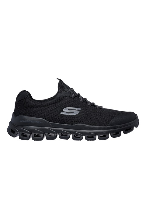 Skechers, Glide Step hálós sneaker logós részlettel, Fekete