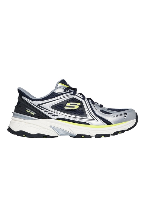 Skechers, Pantofi sport slip-ins cu insertii din piele Stamina Sport-Kordae, Negru/Galben/Argintiu