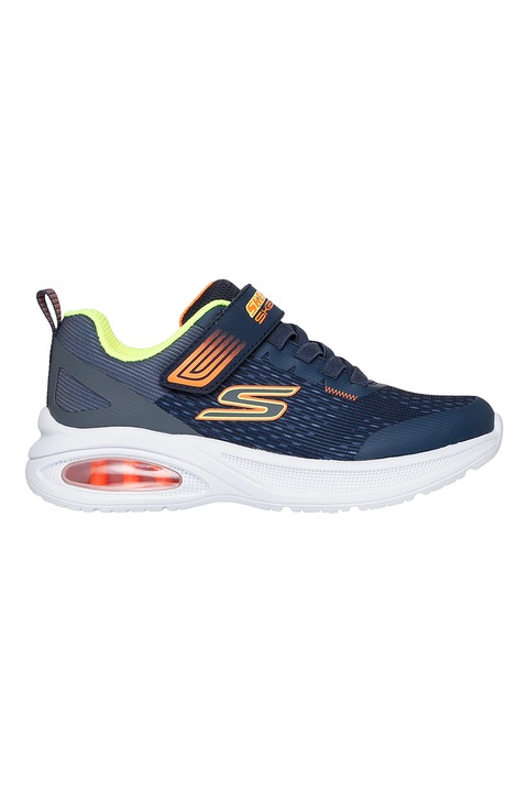 Skechers, Pantofi sport din plasa cu inchidere velcro Microspec Max Advance Squad, Portocaliu/Bleumarin