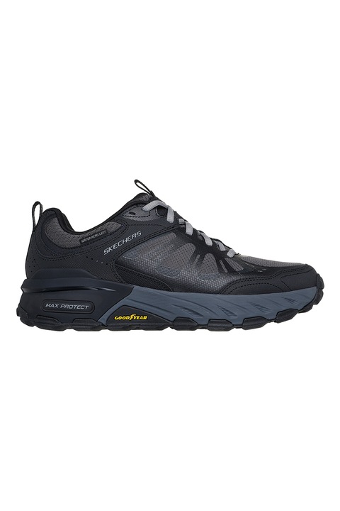 Skechers, Pantofi cu garnituri din piele pentru trekking Max Protect, Negru/Gri