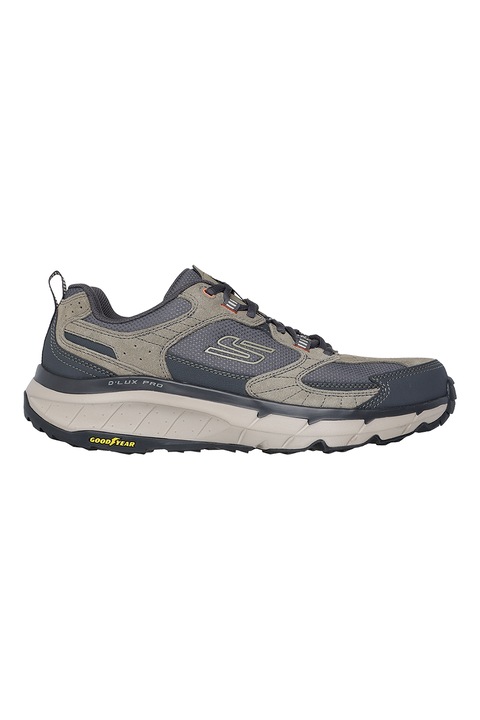 Skechers, Pantofi sport din piele D'lux Pro, Gri/Albastru prafuit