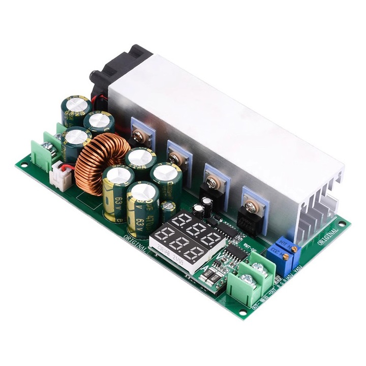 Convertor coborator de tensiune step down de la 12-80V la 2.5-50V, 600W cu voltmetru digital