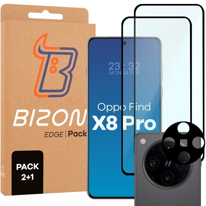 Комплект 2x Стъклен протектор + Стъклен протектор за обектив Bizon Glass Edge 2 Pack за OPPO Find X8 Pro