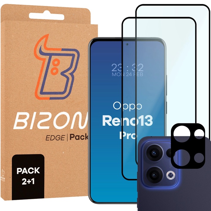 Комплект 2x Стъклен протектор + Стъклен протектор за обектив Bizon Glass Edge 2 Pack за OPPO Reno13