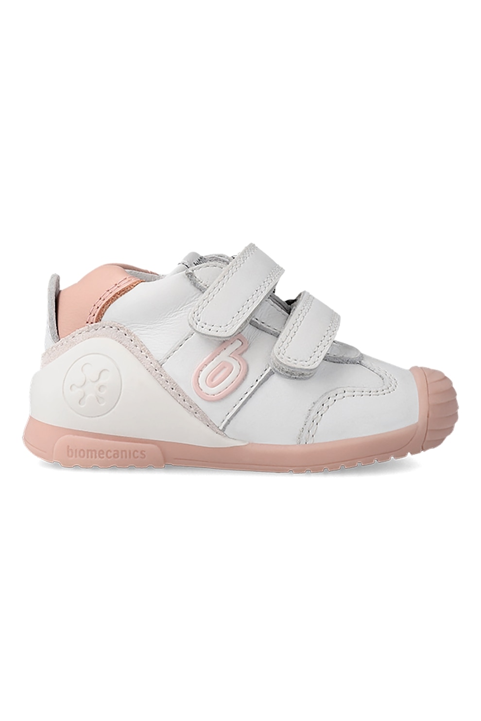 Biomecanics, Pantofi sport din piele cu velcro, Alb murdar, Roz prafuit, 25 EU